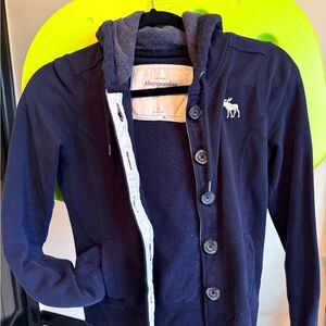 Abercrombie & Fitch Navy Button-Front Hoodie Blazer